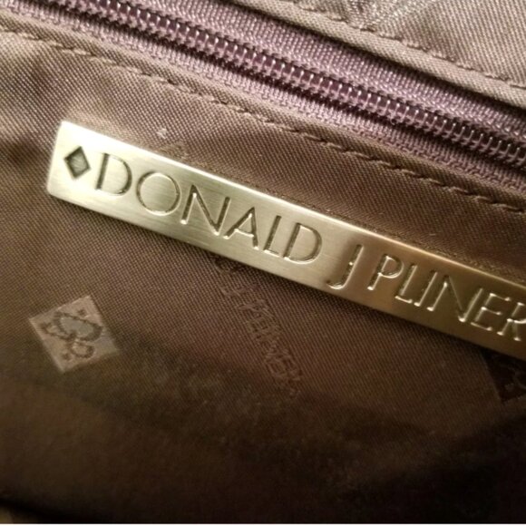 DONALD J PLINER Quilted Wool Pink Black Plaid Dark Brown Leather Shoulder Purse - Picture 6 of 6